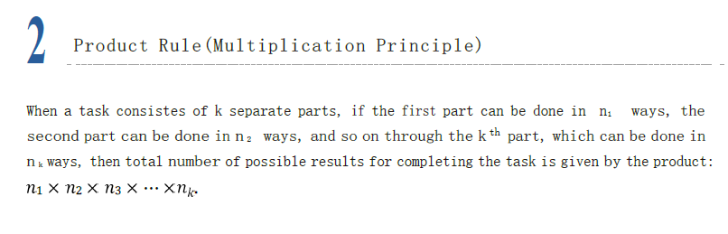 AMC 8 Counting and Probability formula for Product Rule, illustrating multiplication principle for independent tasks.
