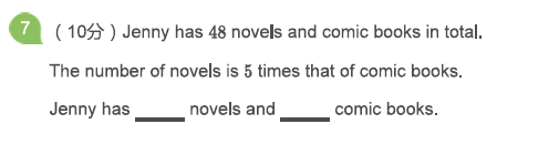 Word problem about Jenny having 48 books, with novels being five times as many as comic books.