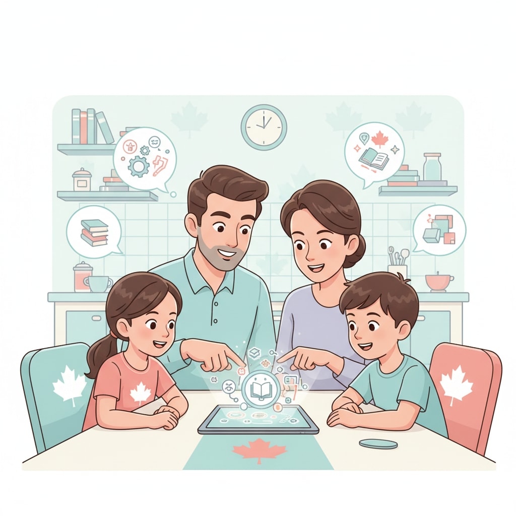 Canadian family learning about provincial ministry of education updates