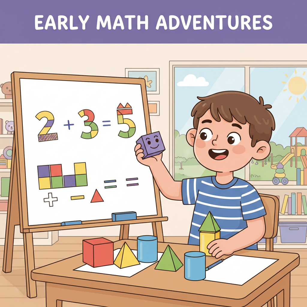 A child happily solving a math problem with colourful blocks, representing early elementary math milestones Early elementary math milestones with a child using blocks for learning
