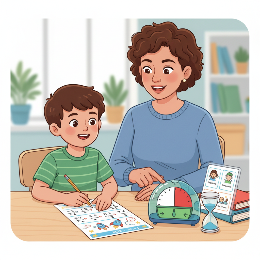 Parent and child using timer for improving focus and concentration