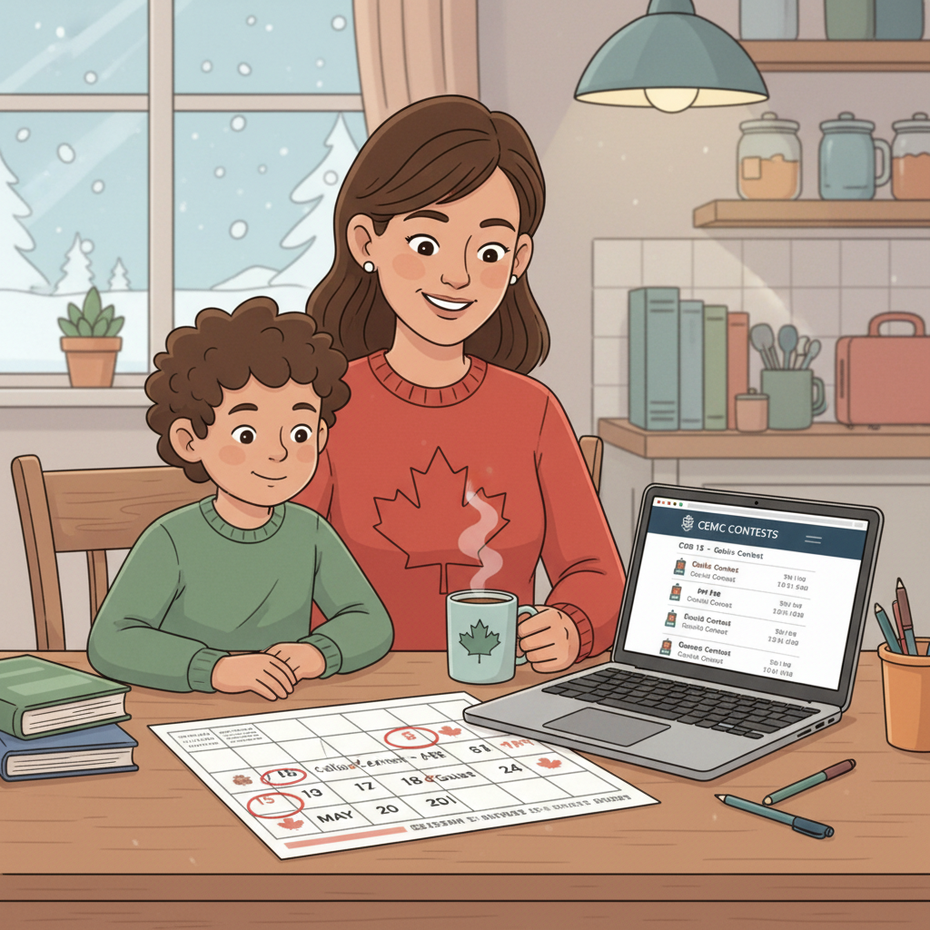 Canadian math contest schedule planning at home with parent and child