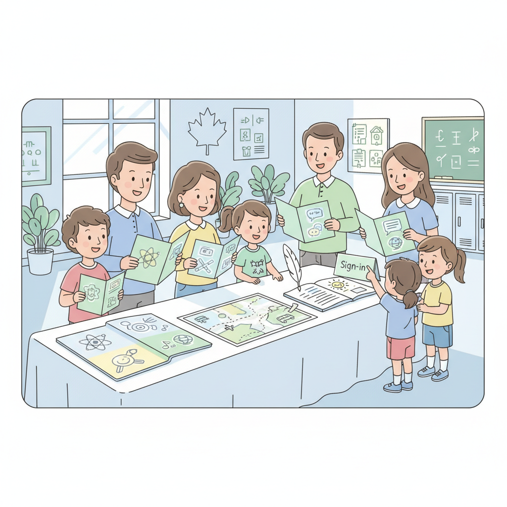 Parents exploring magnet school programs Canada at a public school open house