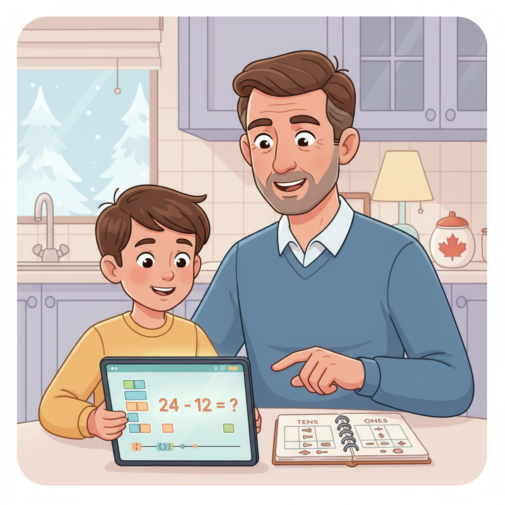 math apps for visual learners shown with base-ten blocks and number line