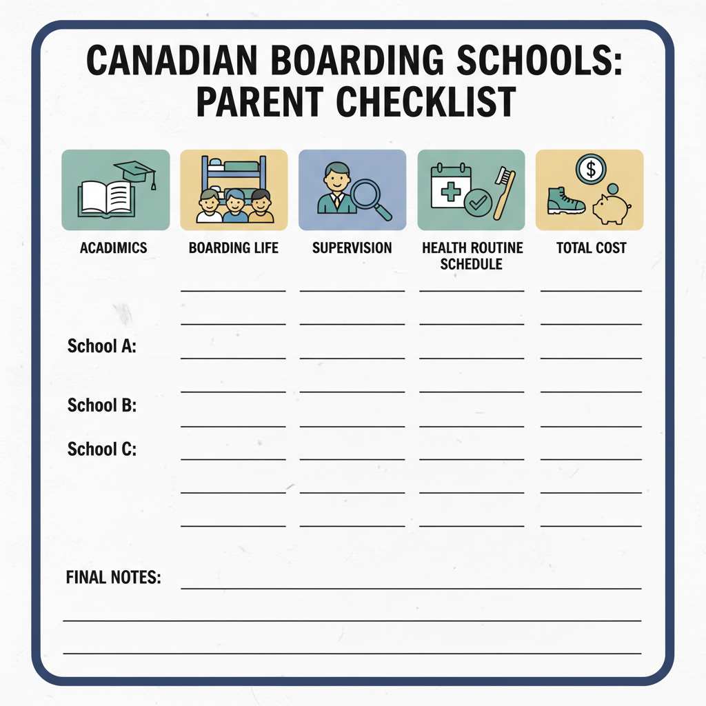 Parent checklist for comparing boarding schools in Canada