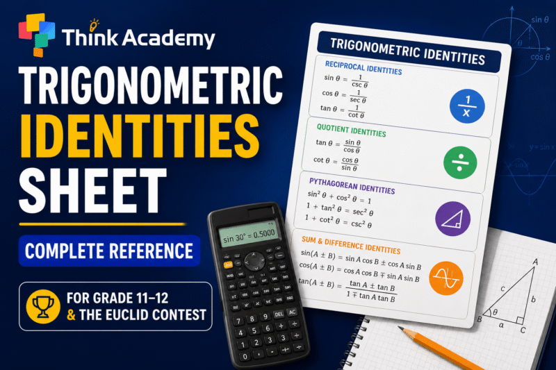 Trigonometric Identities Sheet: Complete Reference for Grade 11–12 and the Euclid Contest