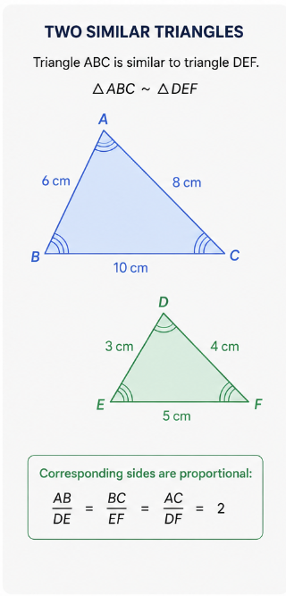 Similar triangles showing proportional corresponding sides for Cayley Contest