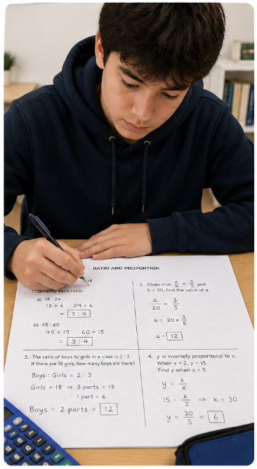 Grade 10 student practising ratio and proportion activity sheet for Cayley Contest preparation