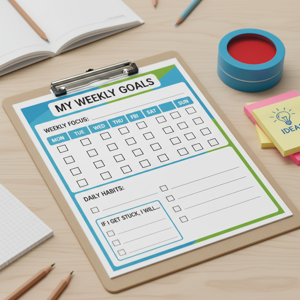Printable study planners and goal-setting templates with weekly goal and daily checkboxes