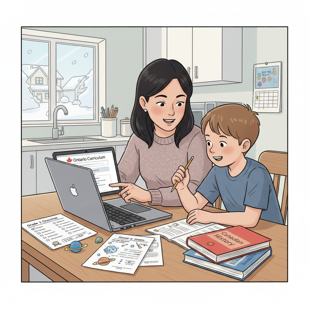 Parent and child reviewing Ontario curriculum changes on the official Ontario curriculum website